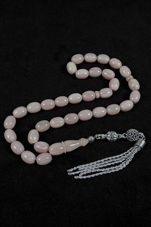 Gümüş Kaplama Püsküllü Açık Pembe Kanayan Bağa Tesbih