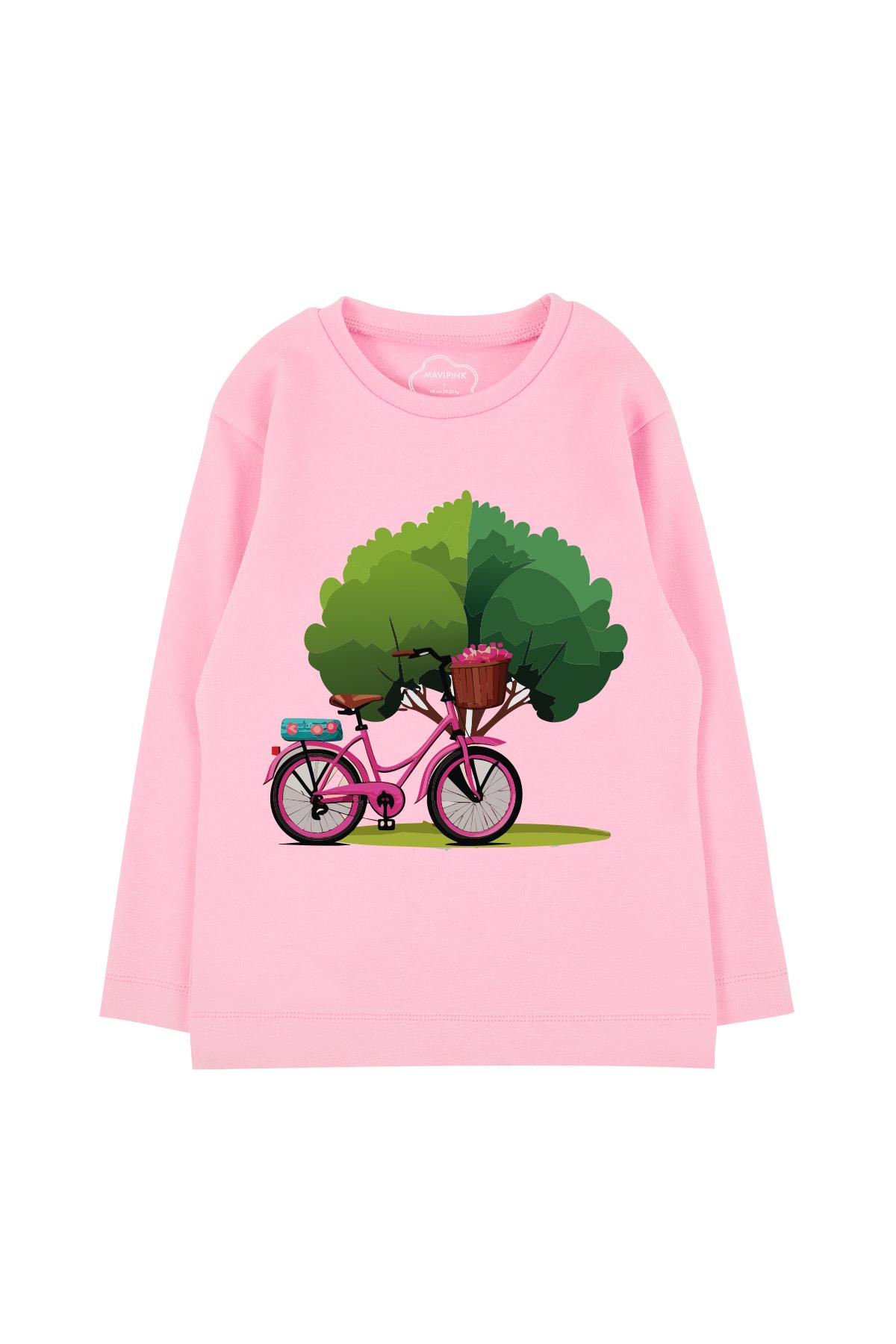 24SS0451 Bisiklet Ağaç Pamuklu Uzun Kol T-Shirt Pembe