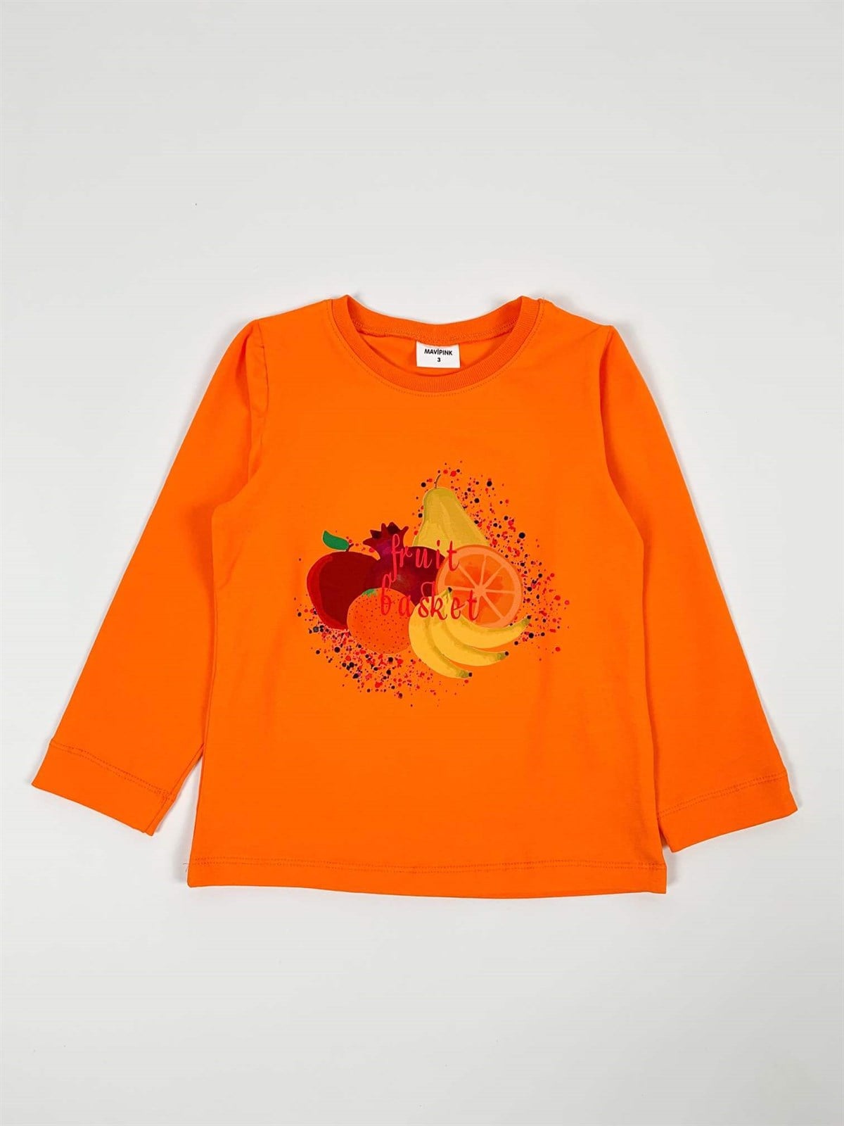 Kız Çocuk Meyveli Uzun Kollu T-Shirt Turuncu