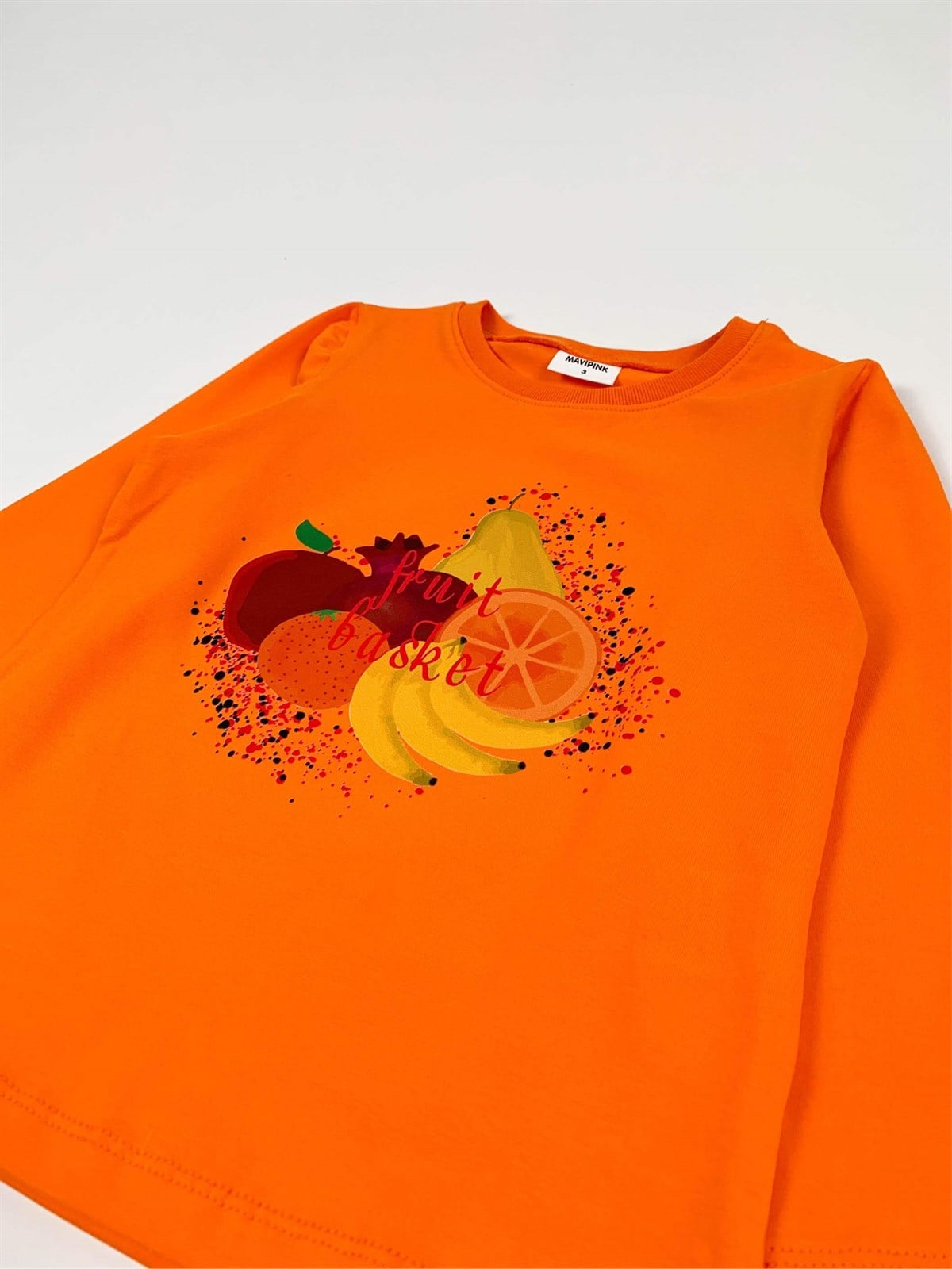 Kız Çocuk Meyveli Uzun Kollu T-Shirt Turuncu