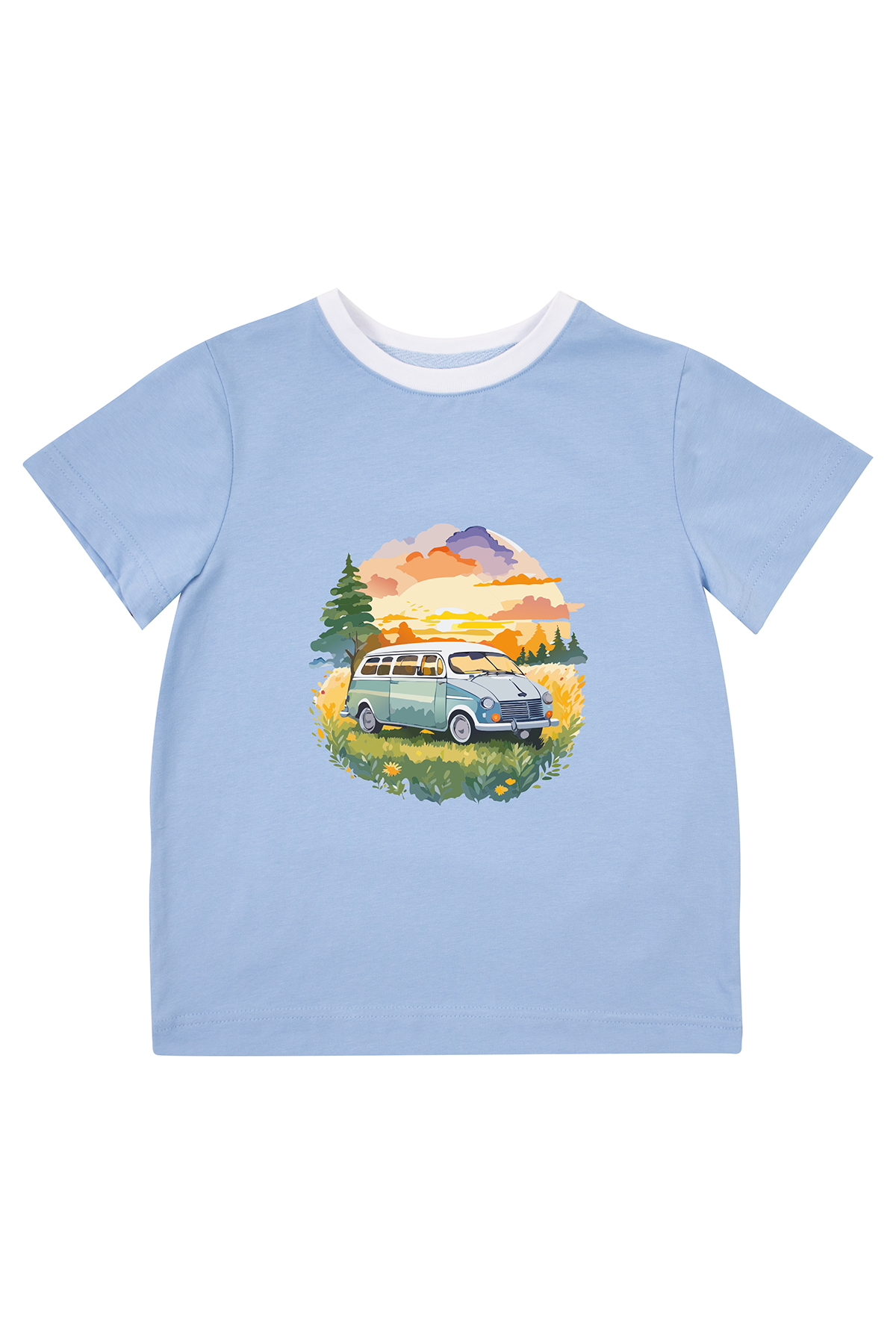 Mavipink 2510402 Erkek Çocuk Mavi Renk Karavan Baskılı Kısa Kol T-Shirt
