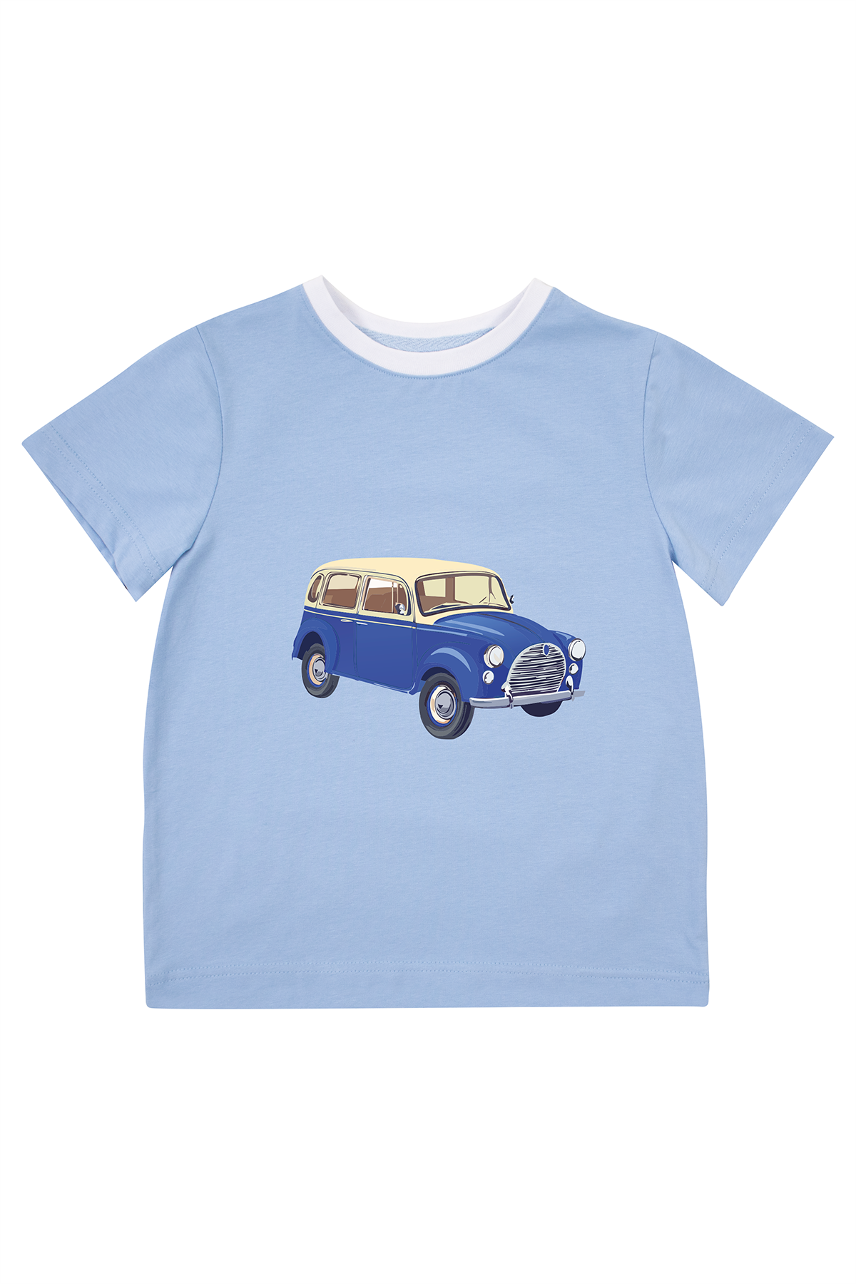 Mavipink 2510403 Erkek Çocuk Mavi Renk Antika Araba Baskılı Kısa Kol T-Shirt