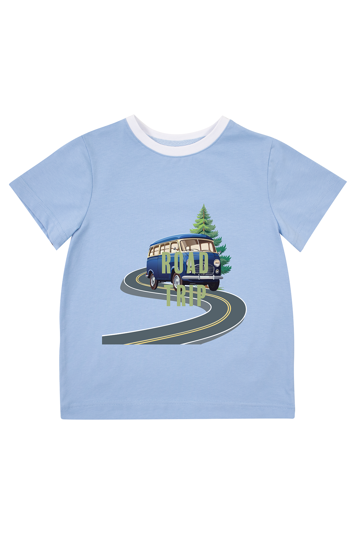 Mavipink 2510408 Erkek Çocuk Mavi Renk Road Trip Baskılı Kısa Kol T-Shirt