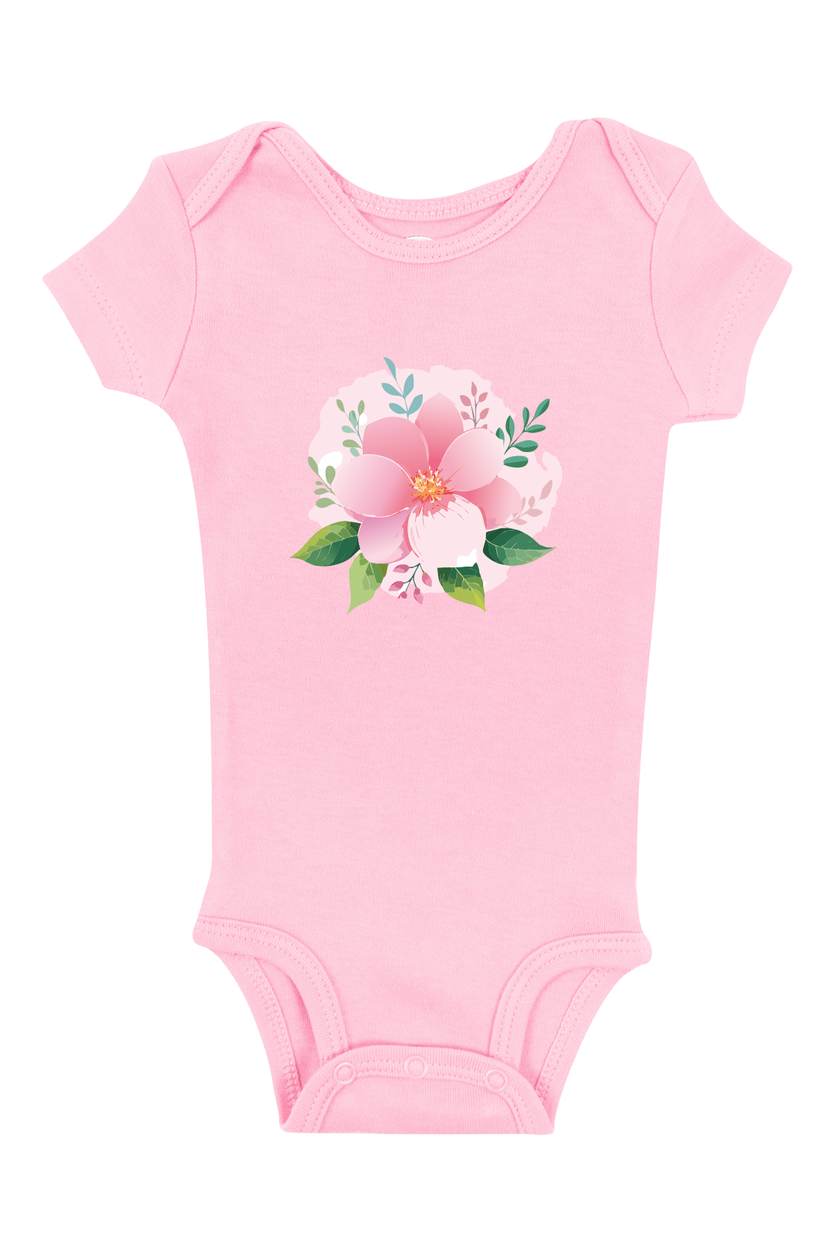 Kız Bebek Pamuklu Pembe Çiçek Baskılı Kısa Kollu Zıbın Body