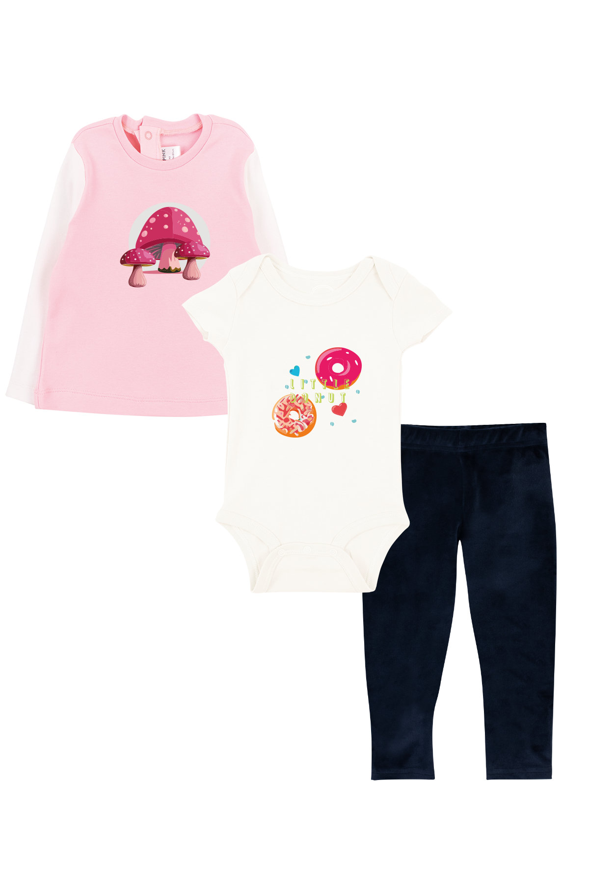 Mavipink 2541802 Bebek T-Shirt Body Kadife Taytlı 3'lü Takım