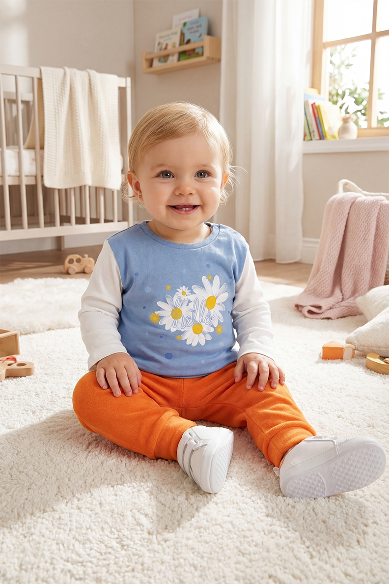 Kız Bebek Papatyalı Kadife Taytlı Takım