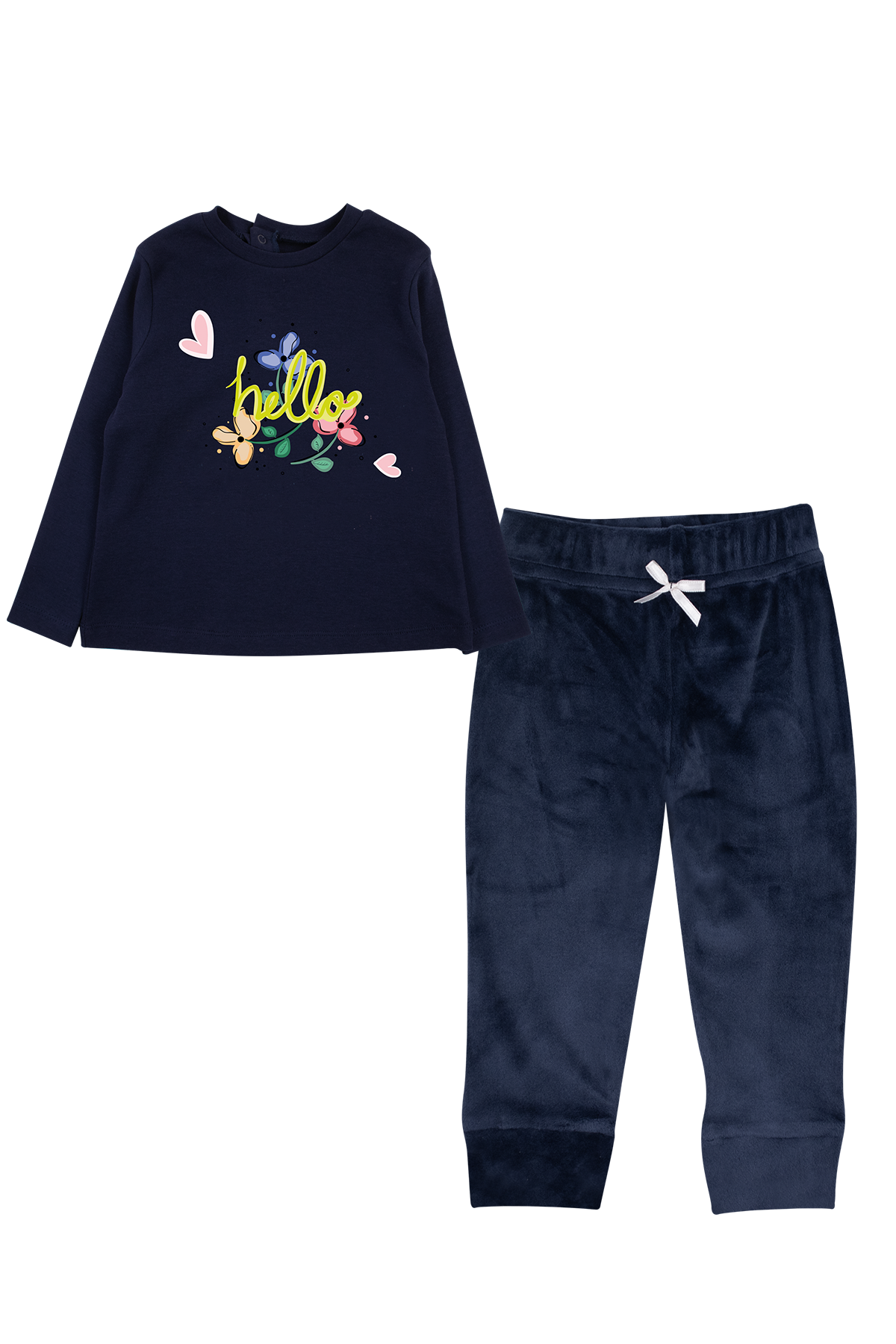 Kız Bebek Hello Çiçek Baskılı T-Shirt ve Kadife Tayt 2li Takım