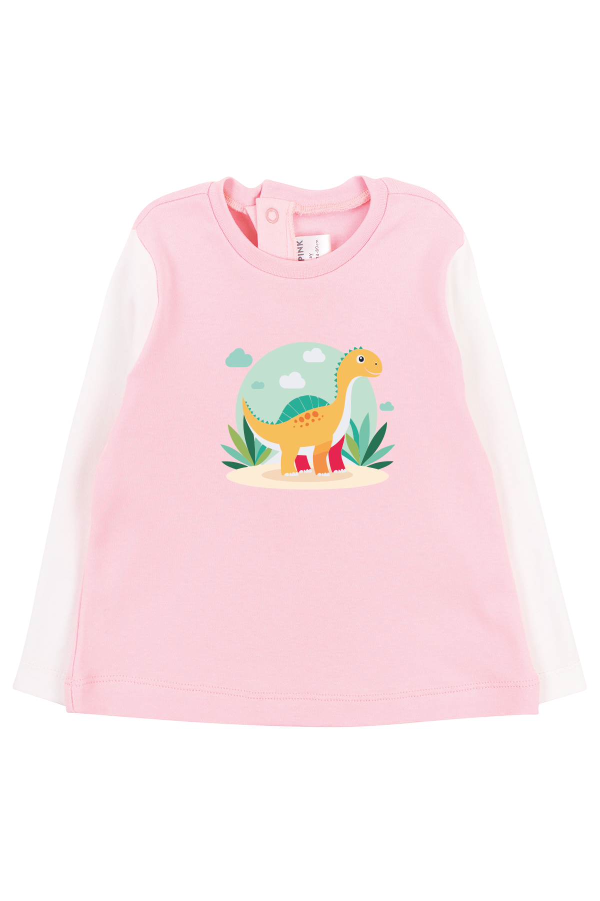 Kız Bebek Pembe Dinozor Baskılı T-Shirt ve Kadife Alt 2li Takım
