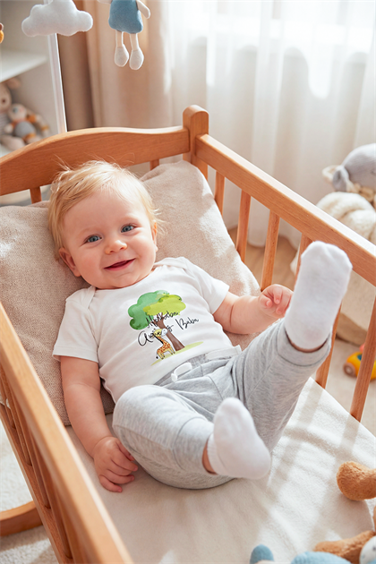 Unisex Bebek Pamuklu Ağaç Baskılı Kısa Kollu Zıbın Body