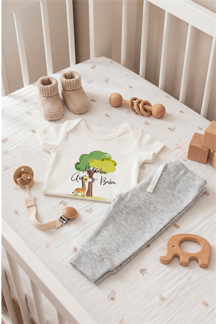 Unisex Bebek Pamuklu Ağaç Baskılı Kısa Kollu Zıbın Body