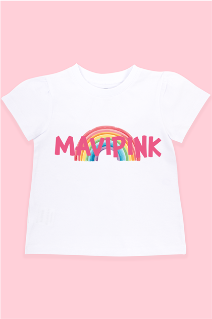Mavipink 25SS0401 Kız Çocuk Gökkuşağı Logolu Tişört