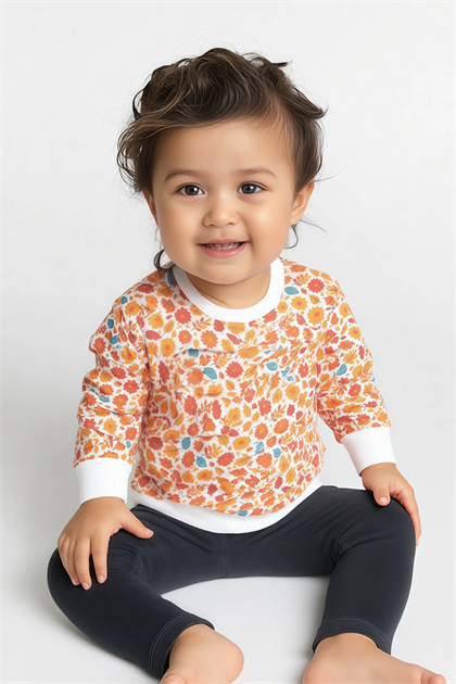 Kız Bebek Çiçekli Sweatshirt ve Kadife Taytlı 2li Takım