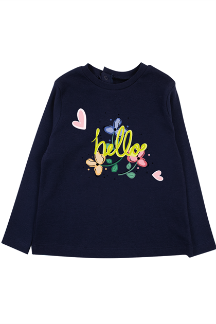 Kız Bebek Hello Çiçek Baskılı T-Shirt ve Kadife Alt 2li Takım