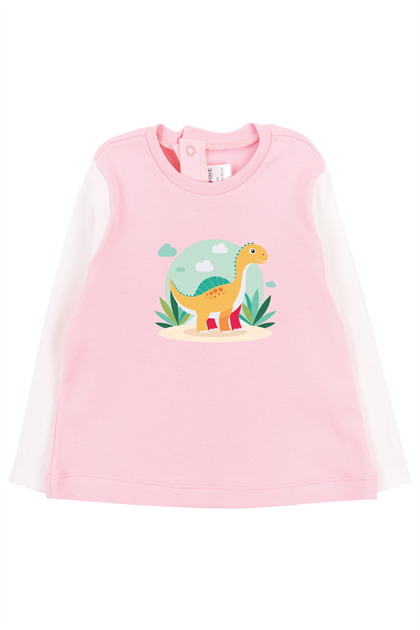 Kız Bebek Pembe Dinozor Baskılı T-Shirt ve Kadife Alt 2li Takım