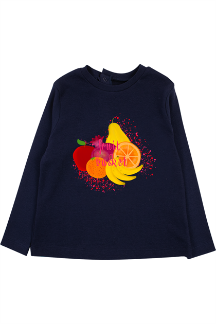 Kız Çocuk-Bebek Fruit Baskılı Pamuklu Uzun Kollu Tişört ve Kadife Taytlı Takım