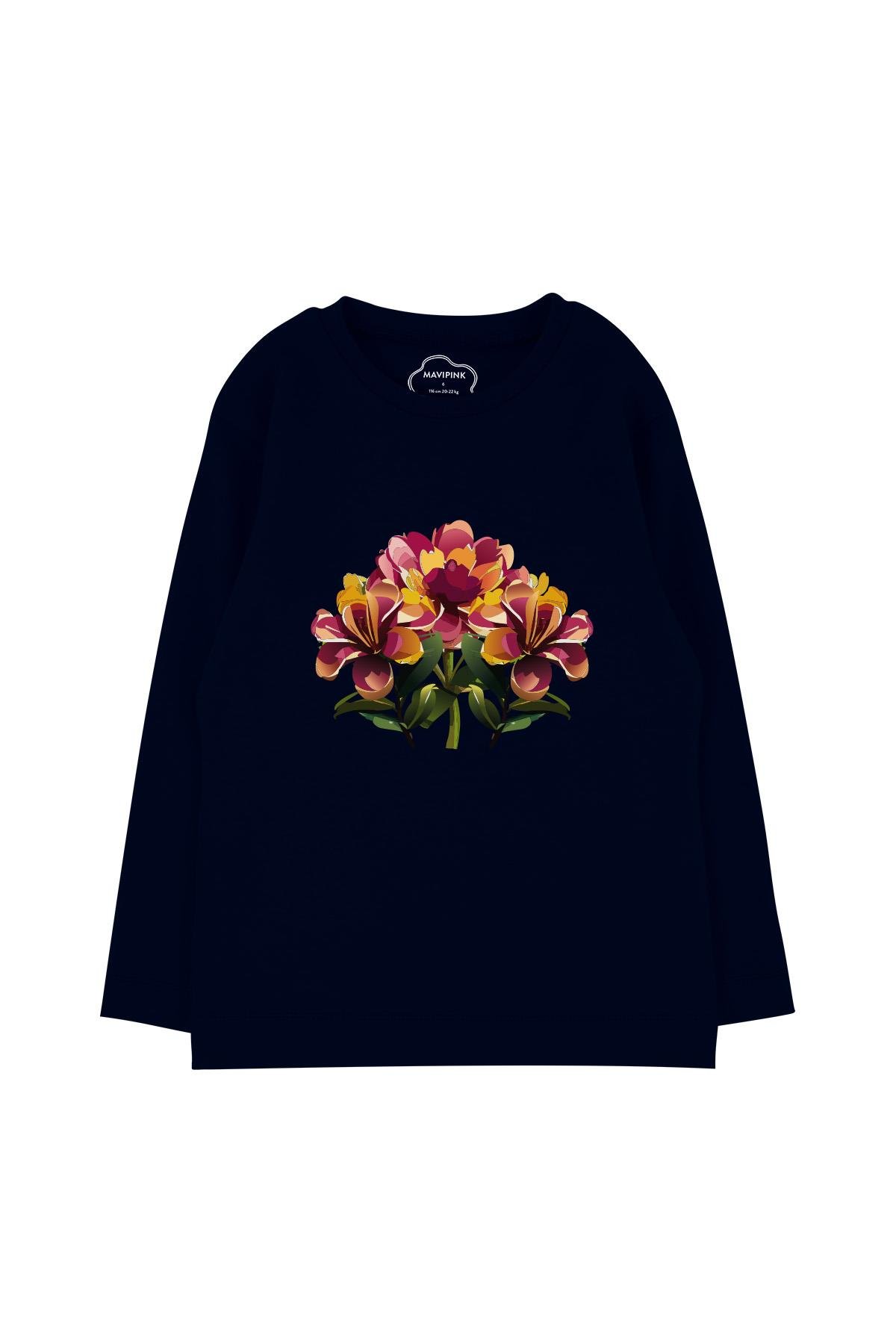 Flower Bouquet Long Sleeve T-Shirt Navy