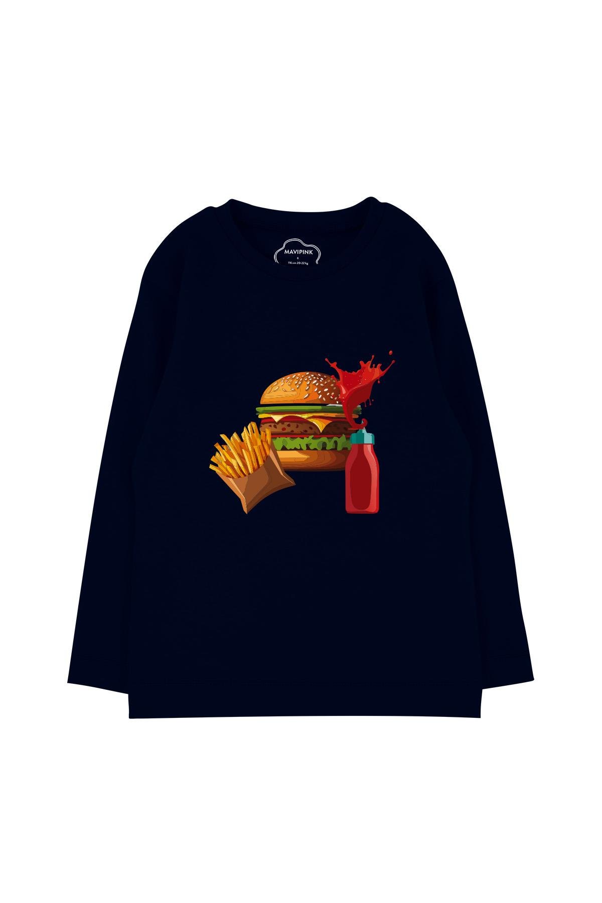 24SS0424 Hamburger Pamuklu Uzun Kol T-Shirt Lacivert