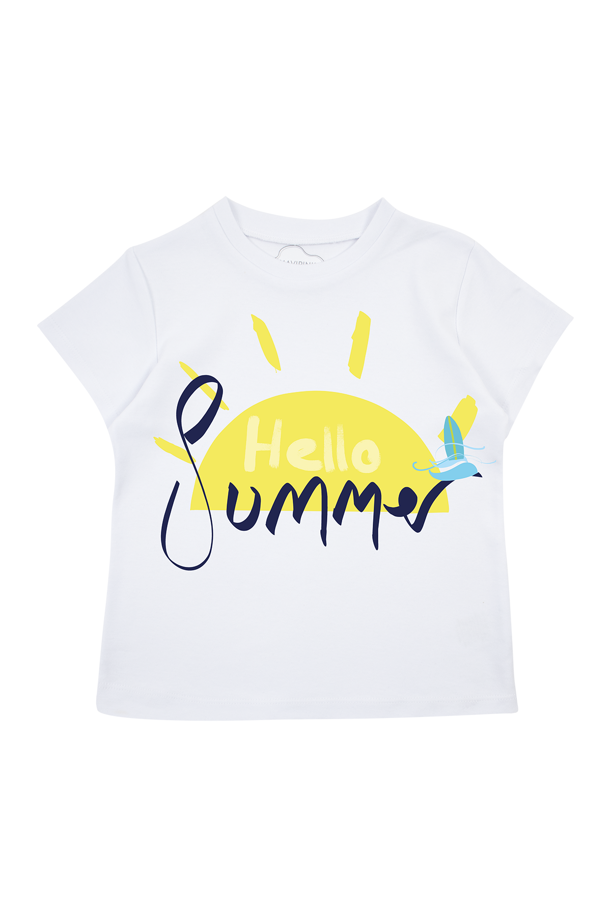 24SS0427 Lacivert Hello Summer Baskılı Tişört Beyaz