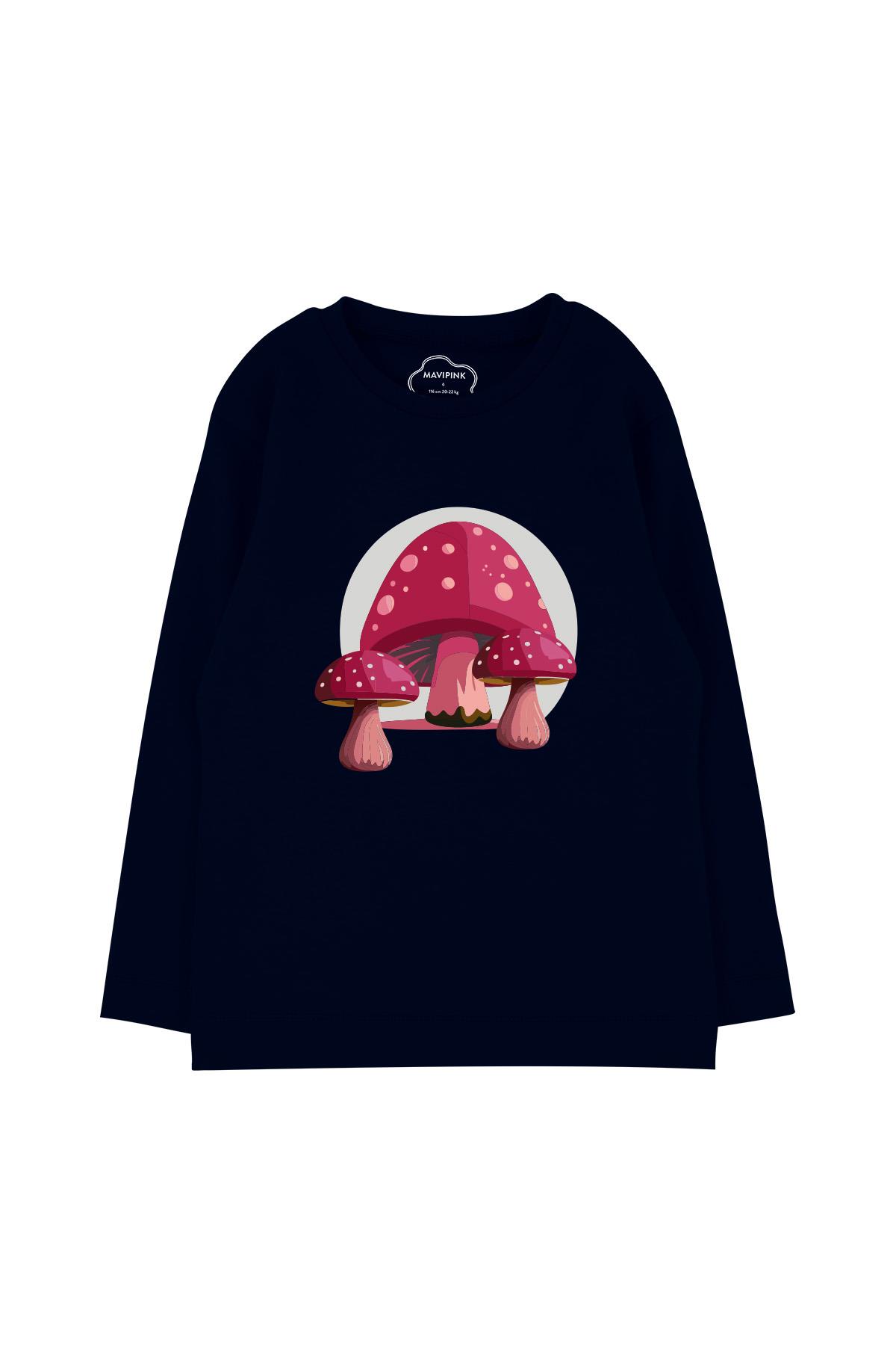 Pink Mushroom Long Sleeve T-Shirt Navy