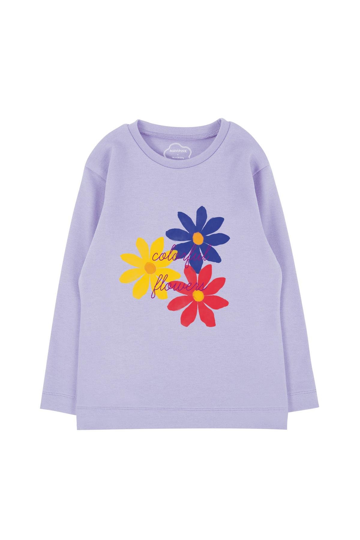 Colorful Flowers Long Sleeve T-Shirt Lilac