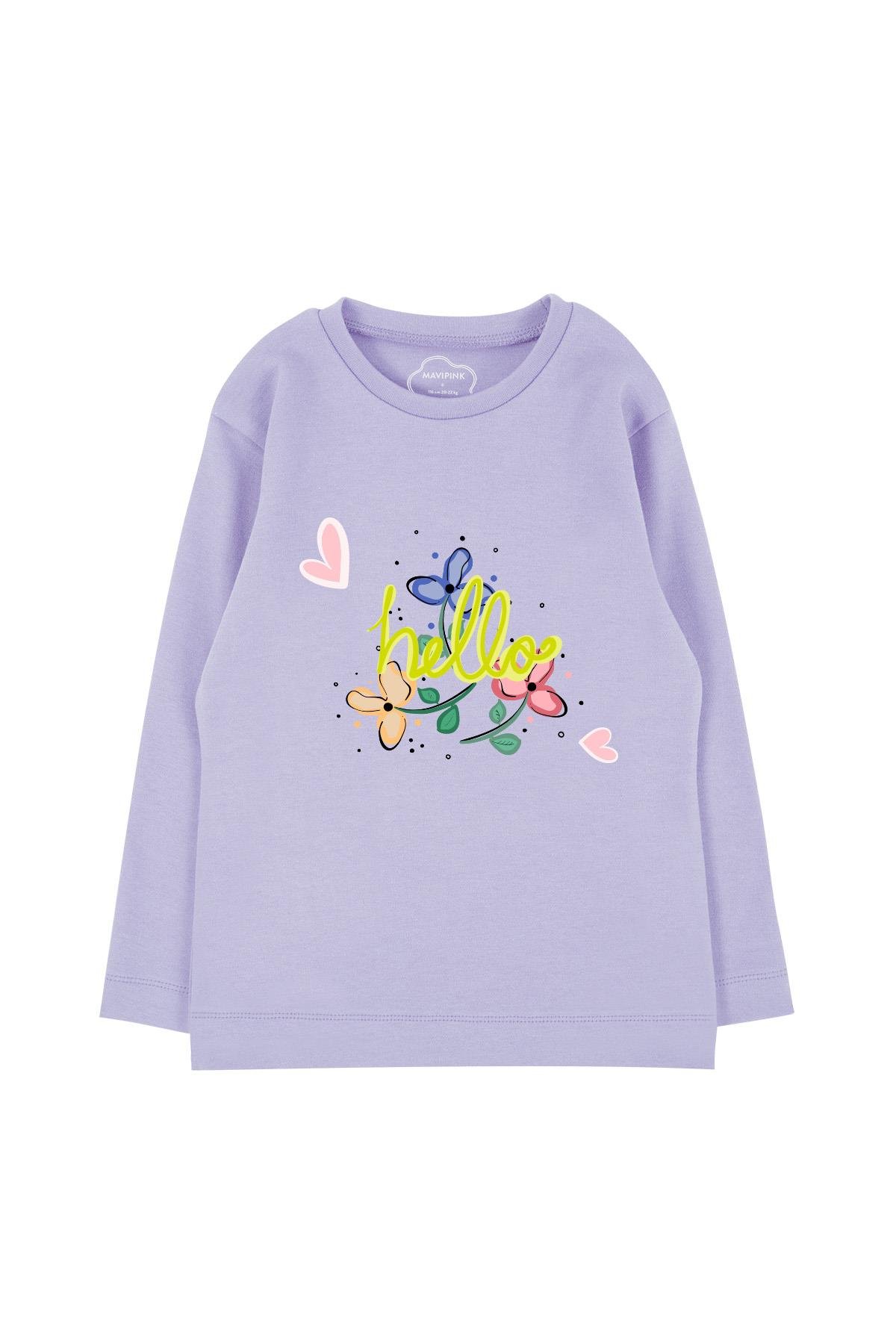 Hello Flowers Long Sleeve T-Shirt Lilac