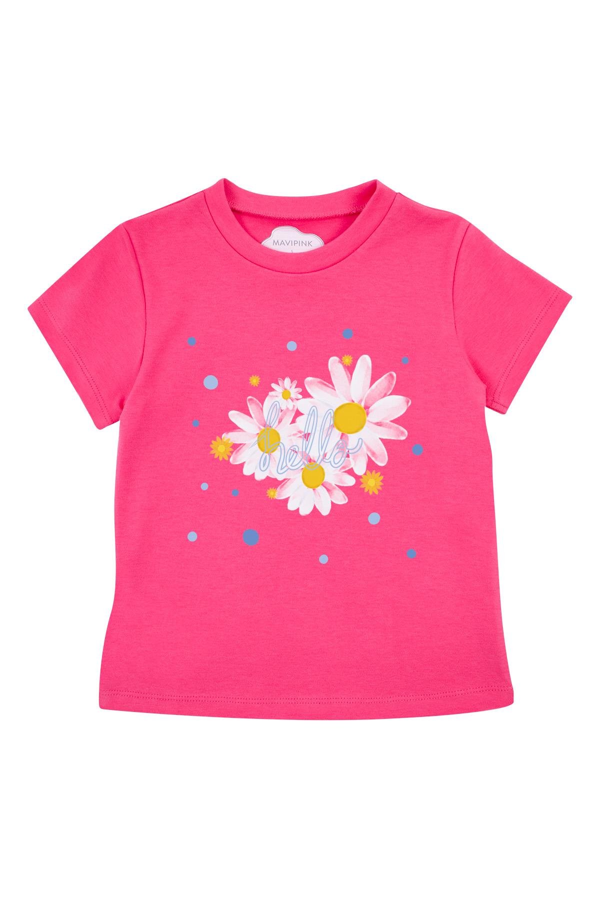 24SS0440 Hello Papatya Baskılı Tişört Fuşya