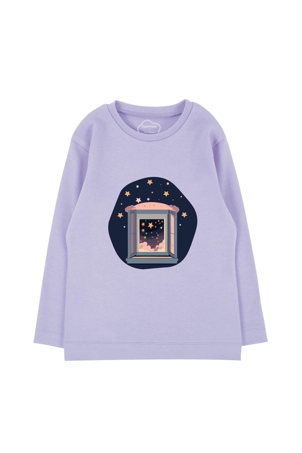 Stars and Window Long Sleeve T-Shirt Lilac