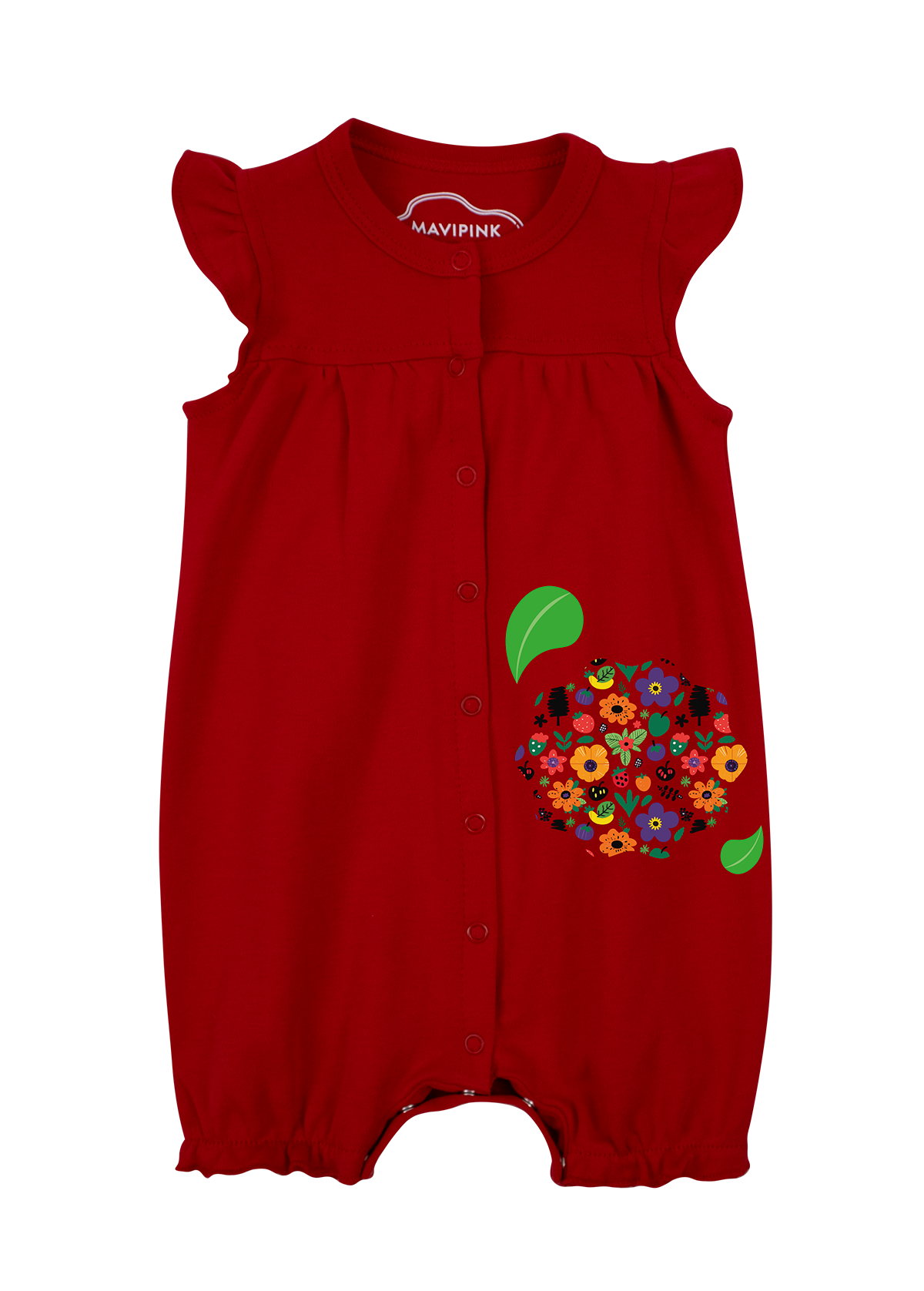 24SS10002 Çiçekli Kısa Şortlu Tulum Kırmızı