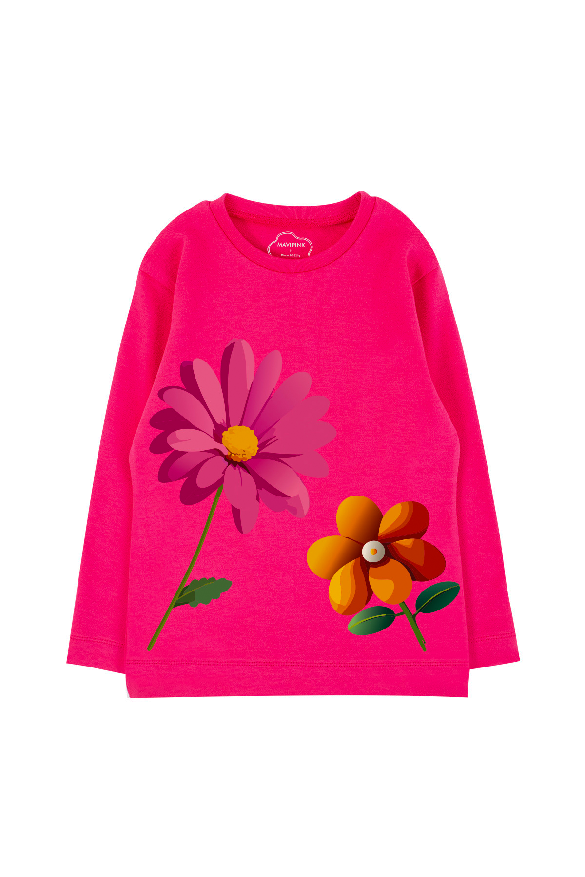 Mavipink 24SS0459 Big Orange and Pink Flowers Long Sleeve T-Shirt Fuchsia