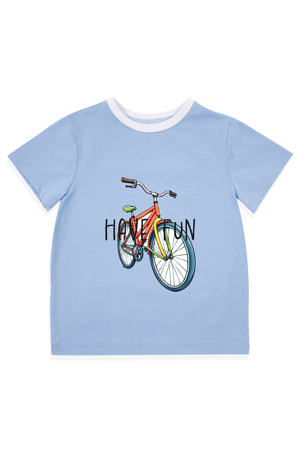 Mavipink 2510402 Erkek Çocuk Mavi Renk Have Fun Bisiklet Kısa Kol T-Shirt