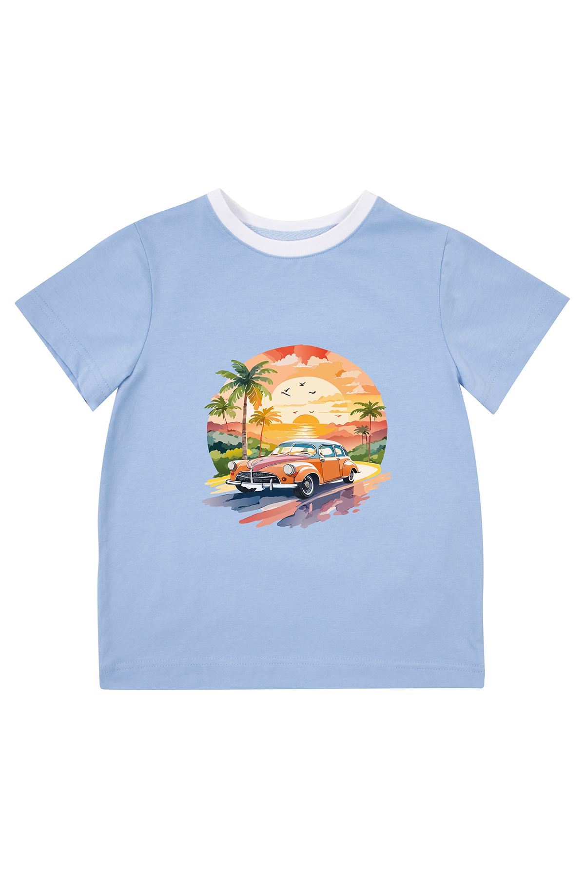 Mavipink 2510404 Erkek Çocuk Mavi Renk Klasik Araba Baskılı Kısa Kol T-Shirt