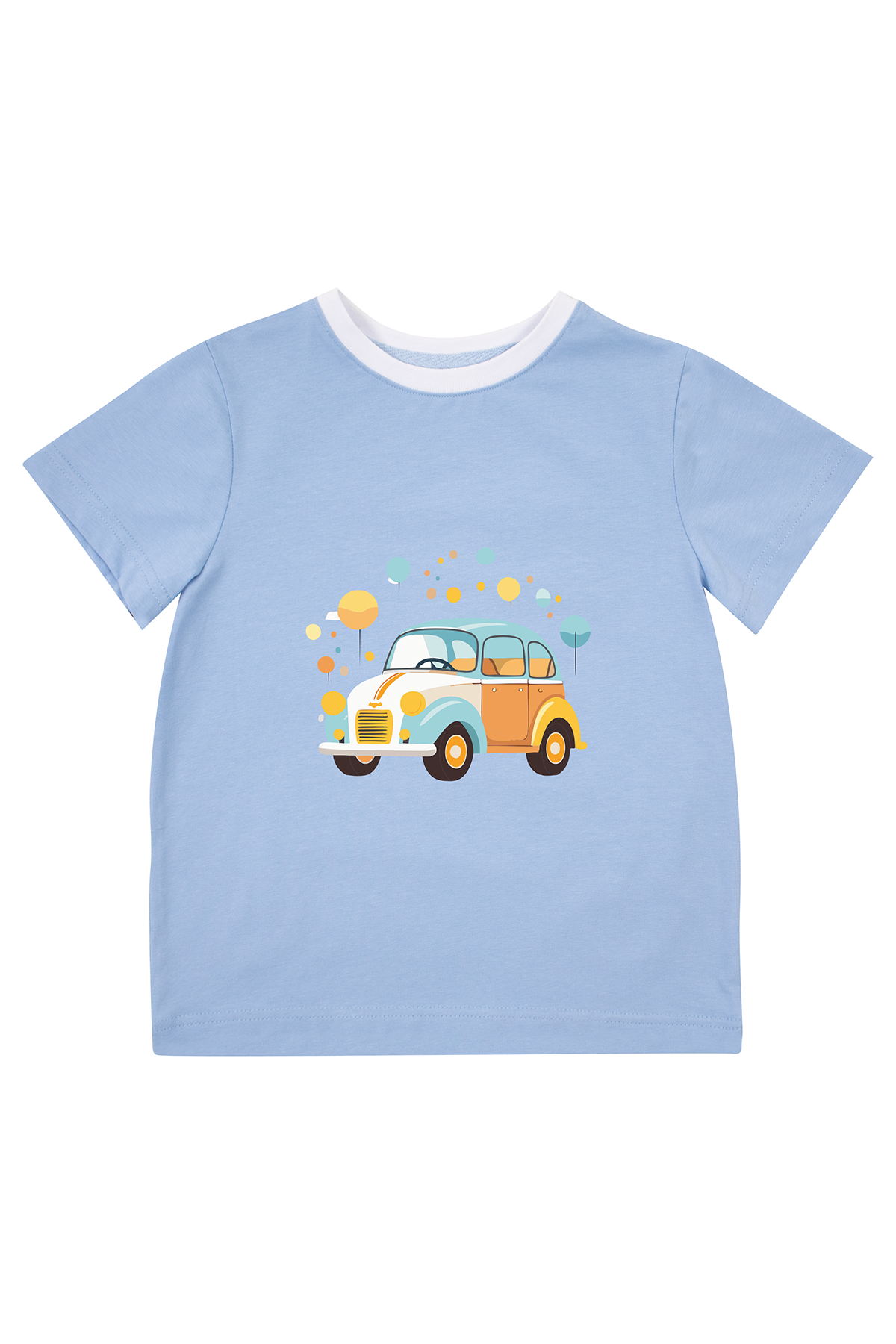 Mavipink 2510409 Erkek Çocuk Mavi Renk Sarı Araba Baskılı Kısa Kol T-Shirt