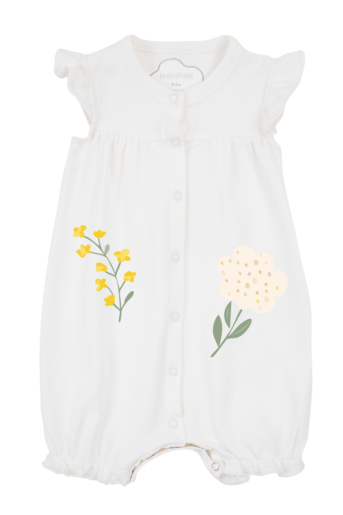 Mavipink 25410001 Kız Bebek Çiçekli Fırfırlı Kısa Şort Tulum 