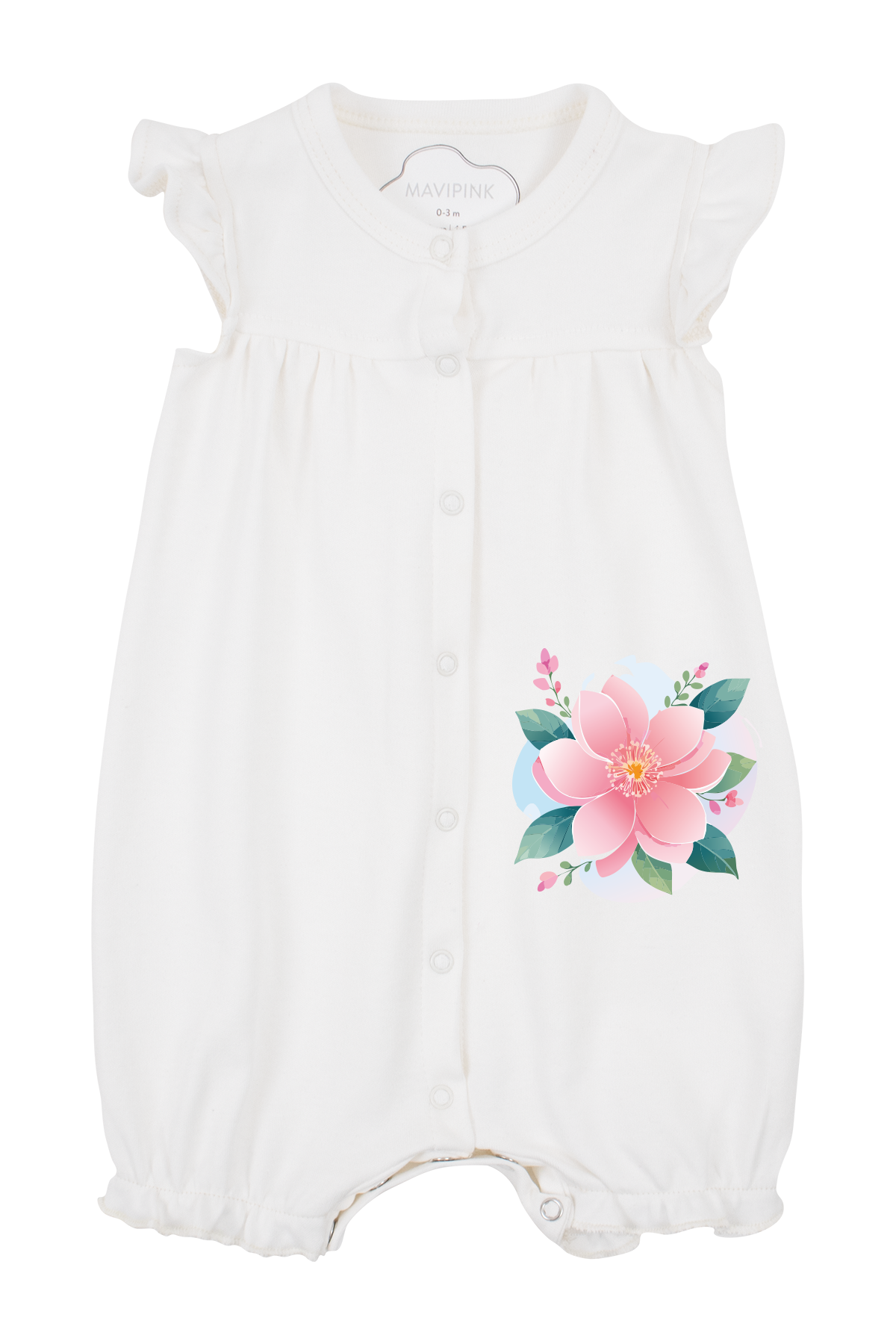 Mavipink 25410003 Kız Bebek Pembe Çiçekli Fırfırlı Kısa Şort Tulum 
