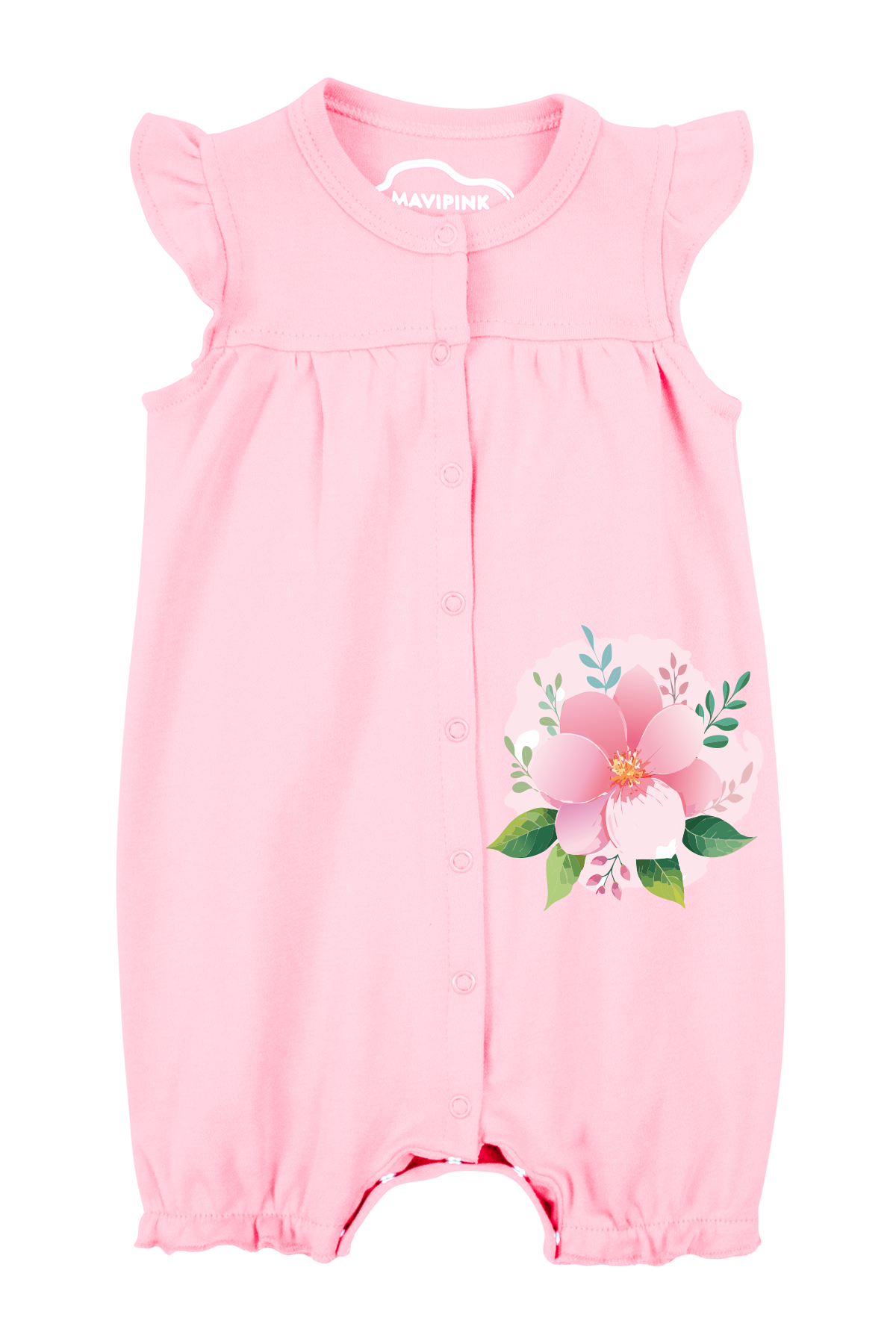 Mavipink 25410004 Kız Bebek Pembe Çiçekli Fırfırlı Kısa Şort Tulum-2 