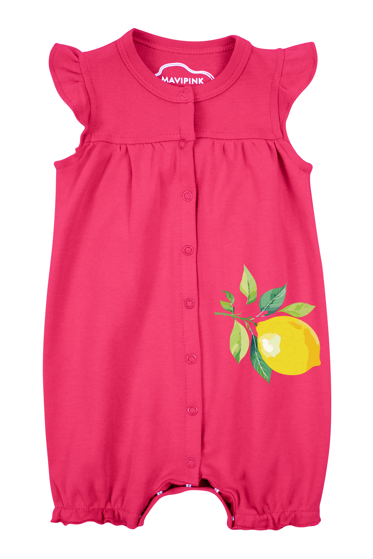 Mavipink 25410006 Kız Bebek Limonlu Fırfırlı Fuşya Renk Kısa Şort Tulum 