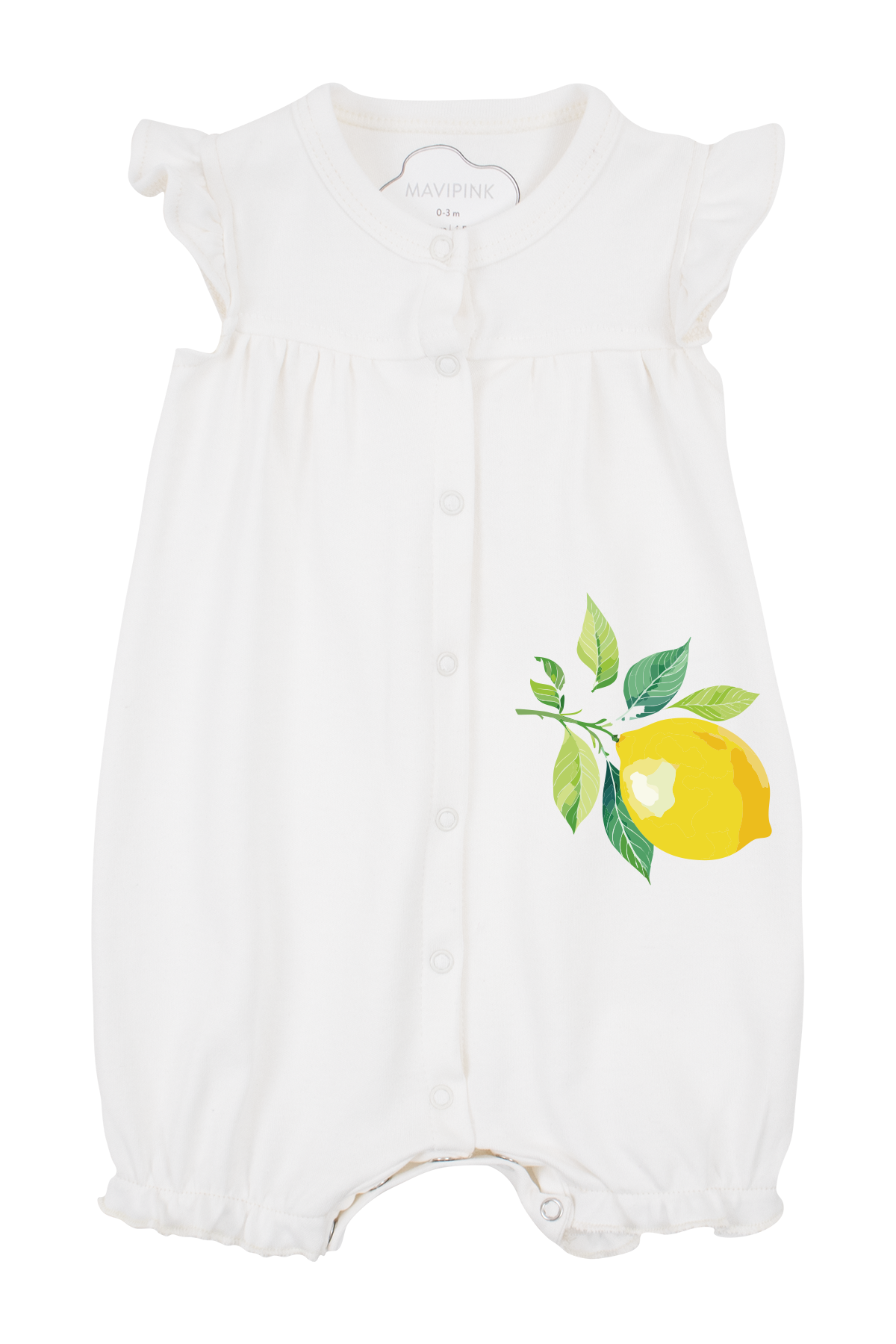 Mavipink 25410006 Kız Bebek Limonlu Fırfırlı Ekru Renk Kısa Şort Tulum 