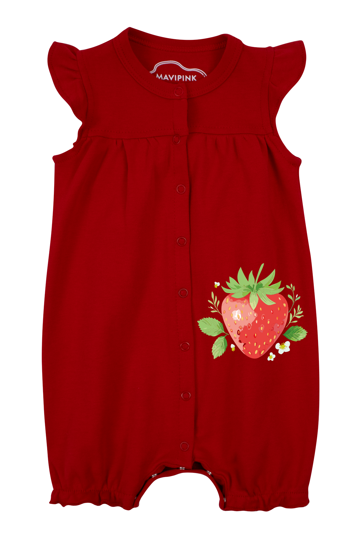 Mavipink 25410007 Kız Bebek Çilekli Fırfırlı Kısa Şort Tulum 