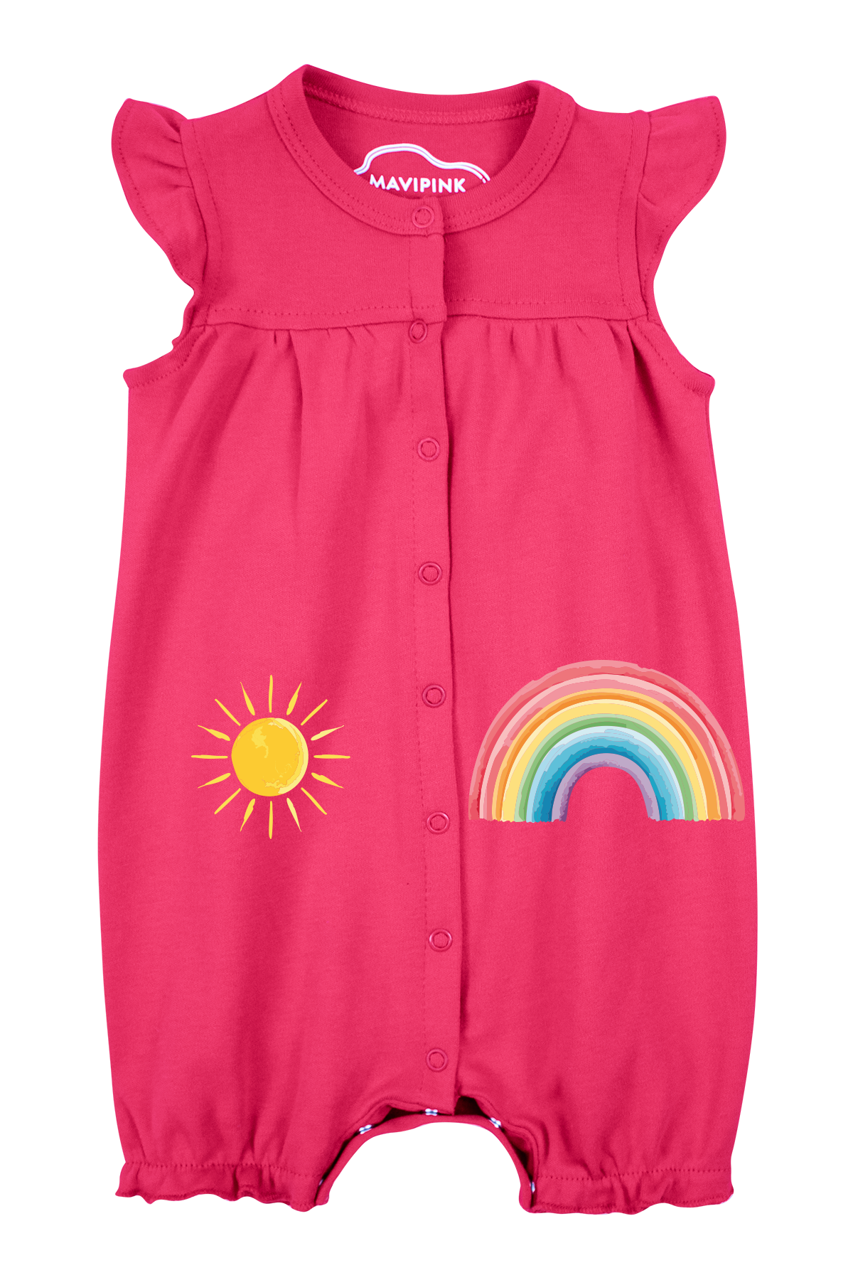 Mavipink 25410008 Kız Bebek Gökkuşağı Fuşya Renk Fırfırlı Kısa Şort Tulum 