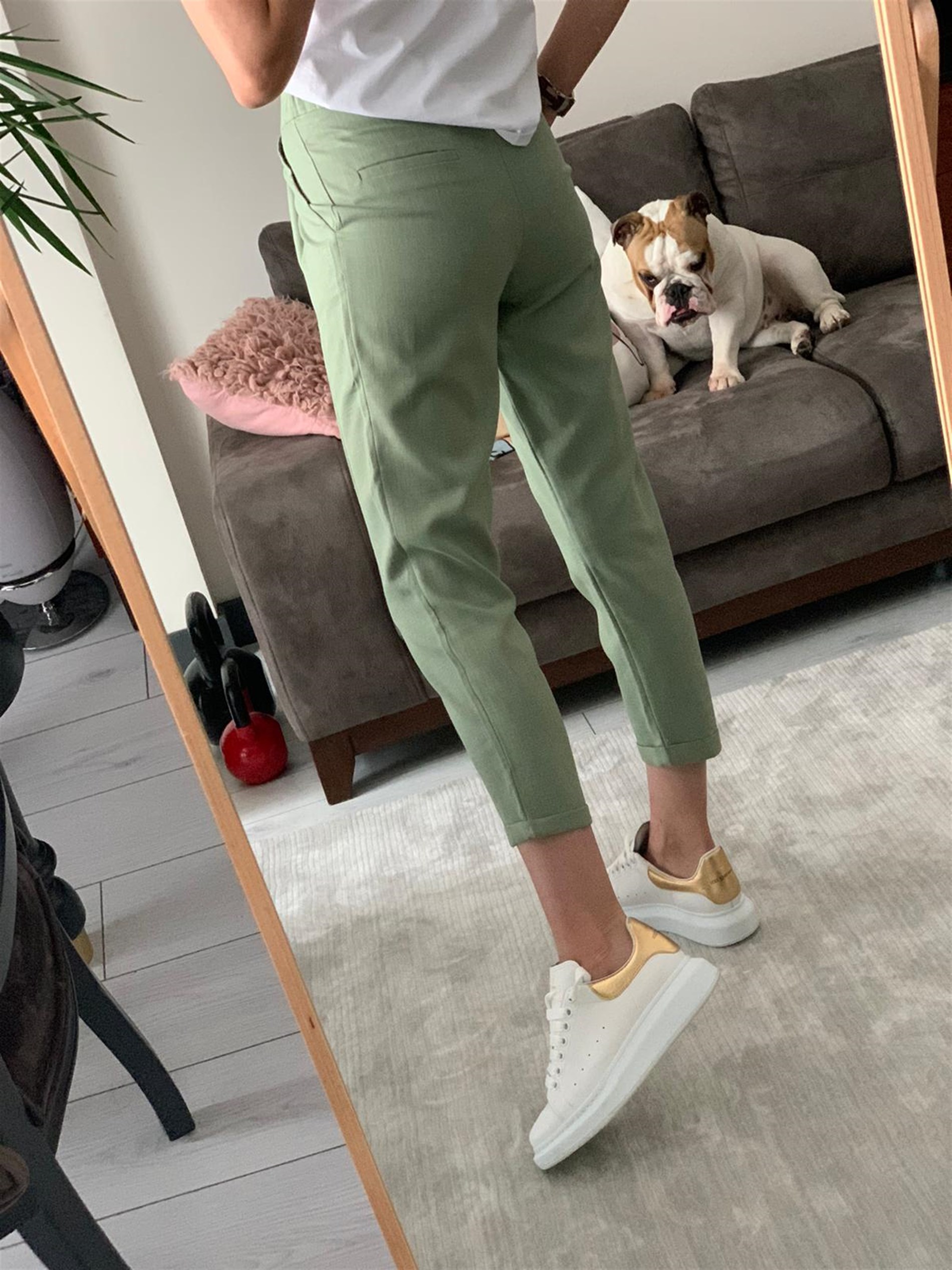 Yeşil keten pantolon