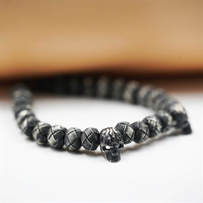Luxury 2 Skulls Oxidized Silver Bracelet