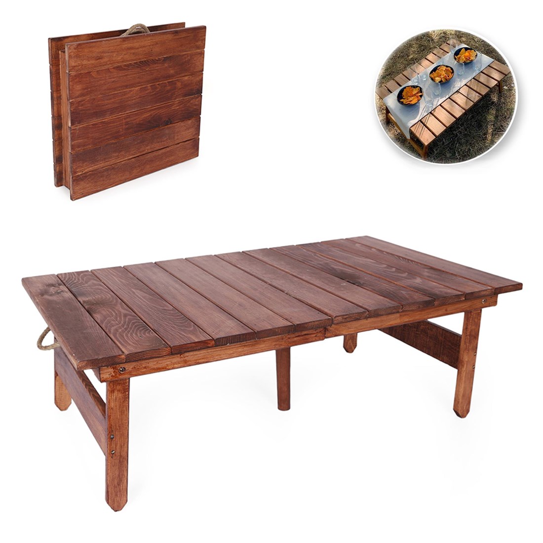 110 cm Koyu Katlanabilir Kamp Masa Seti Bahçe Masası - Balkon Masası - Kamp  Masası - Yer Sofrası