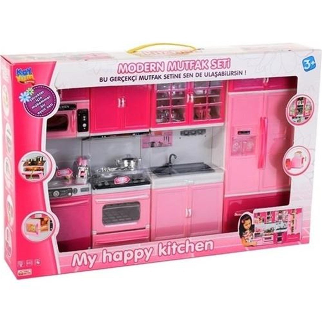 4 lü Oyuncak Mutfak Seti - Sesli Işıklı Mutfak Seti - Kız Evcilik  Oyuncakları - Oyuncak Mutfak