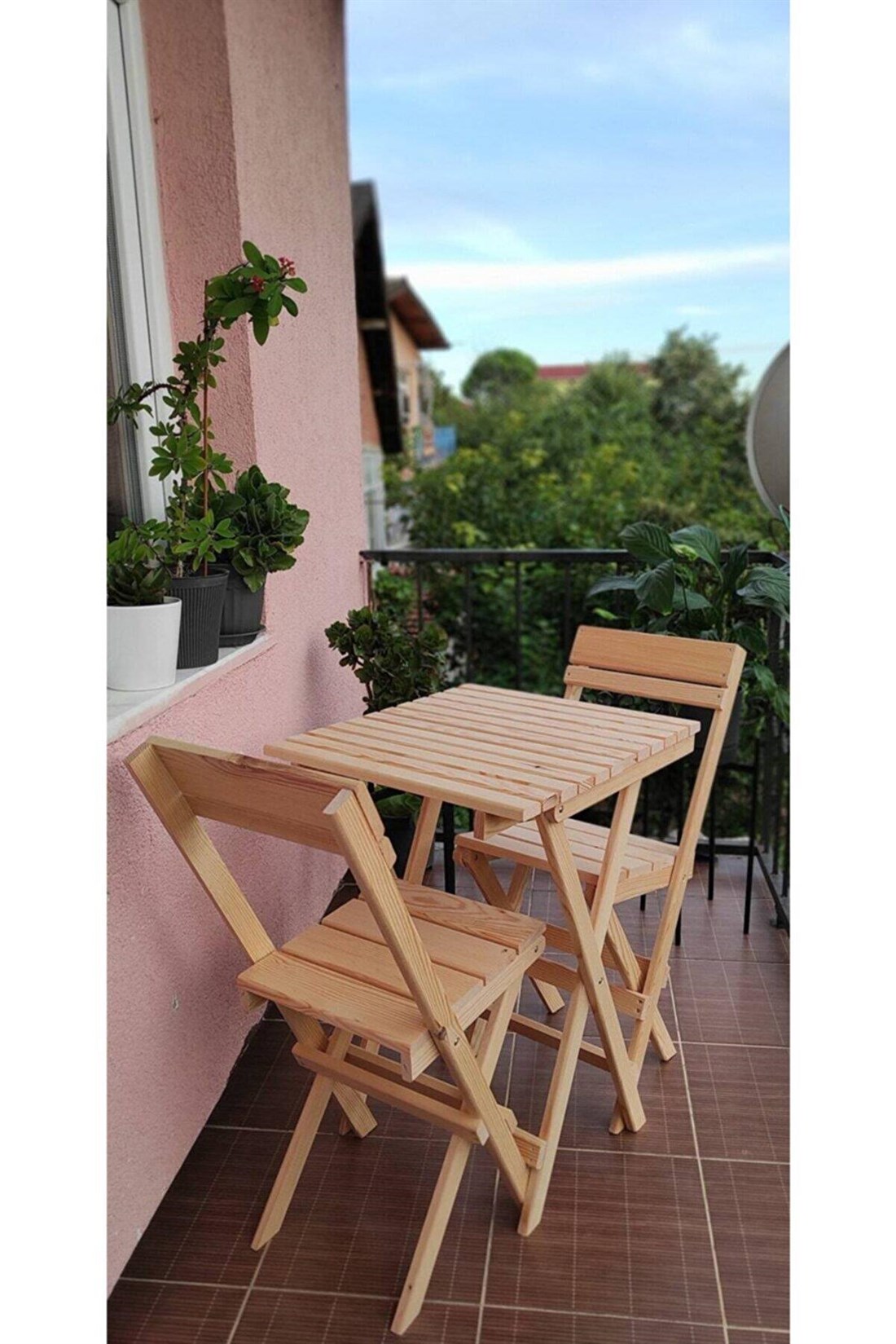 Katlanabilir Bahçe Balkon Kamp Masa Seti + Minder - Balkon Masası - Kamp  Masası