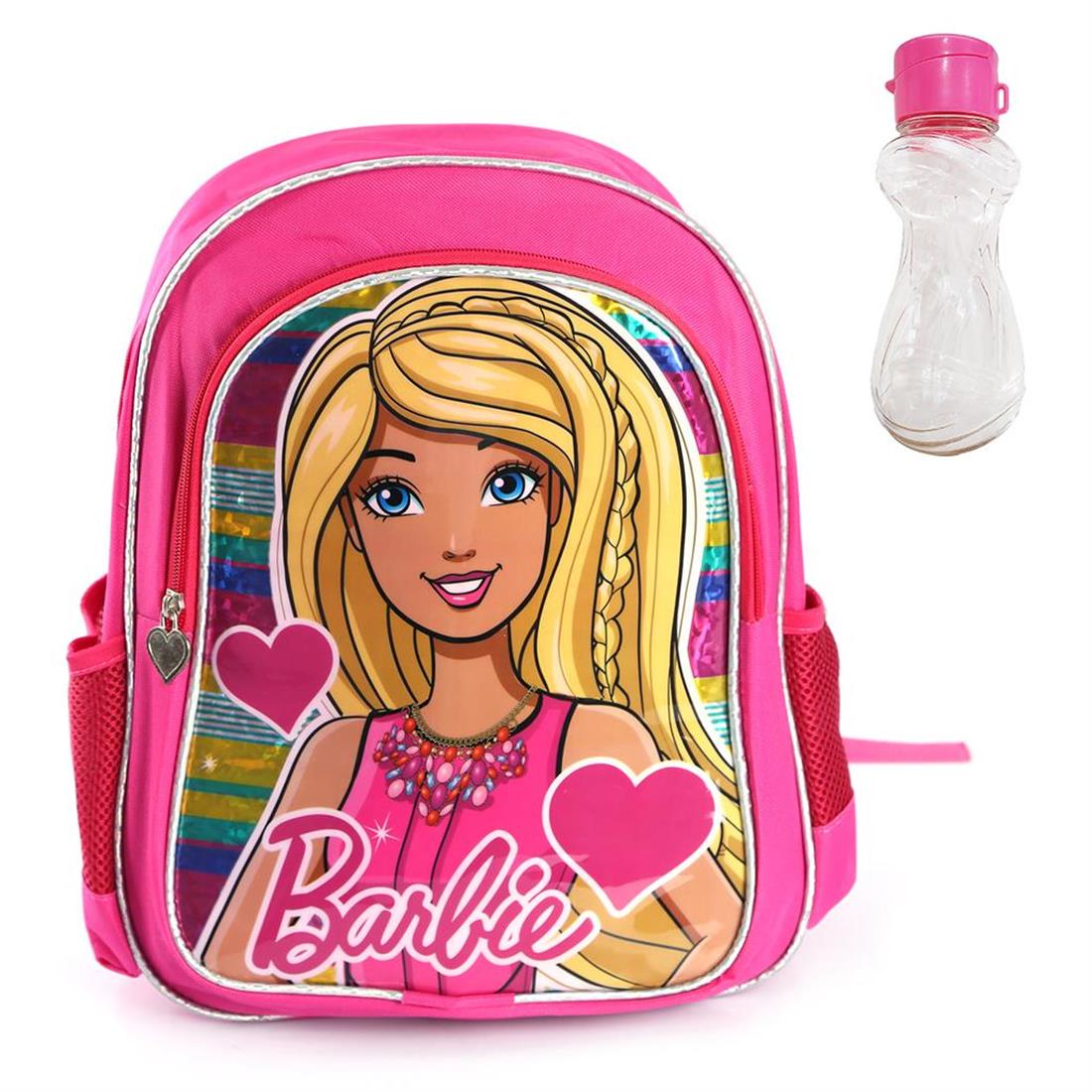 Pembe Kalpli Lisanslı Barbie Çanta + Beslenme + Suluk - Okul Çantası - Barbie  Çanta