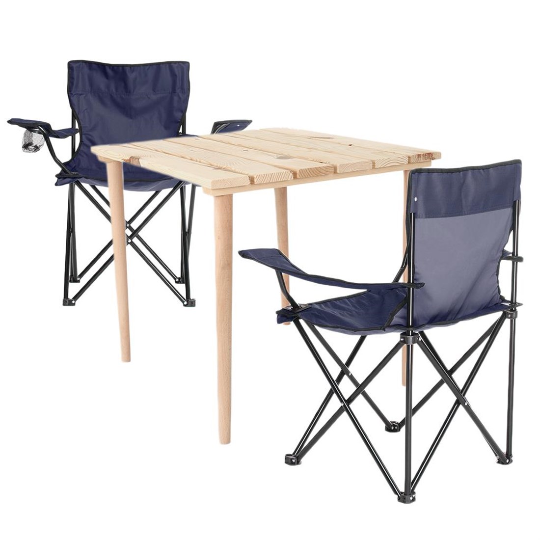 Pratik Kamp Masası + Çantalı 2 Adet Mavi Katlanır Sandalye - Katlanabilir  Piknik Masası