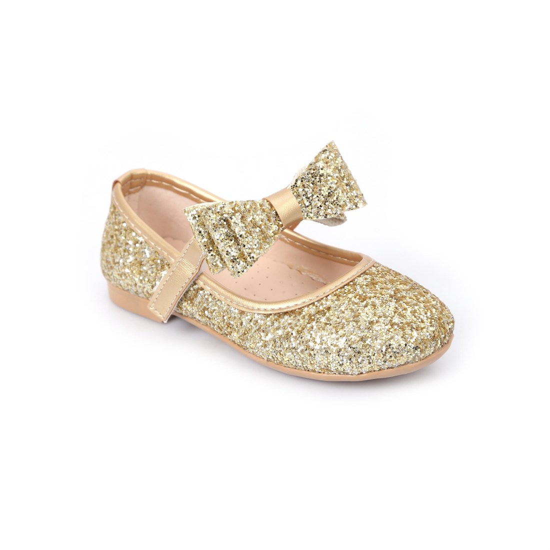 Sarı Simli Kurdela Kemerli Babet Ayakkabı - Kız Çocuk Abiye Ayakkabı -Kız  Çocuk Gösteri Ayakkabısı
