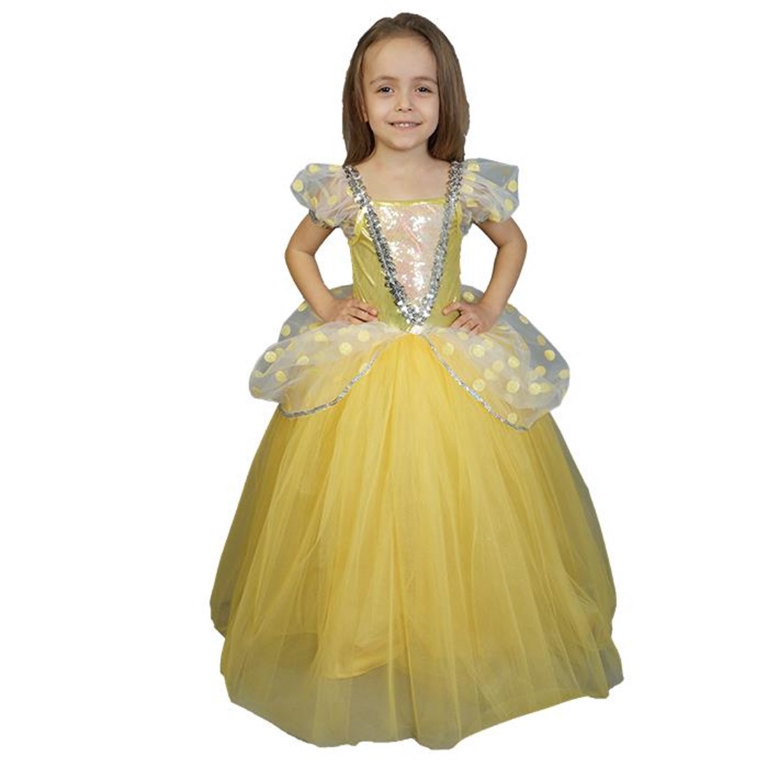 Sarı Tarlatanlı Payetlı Prenses Bella Kız Çocuk Kostümü - Kız Çocuk Elbise