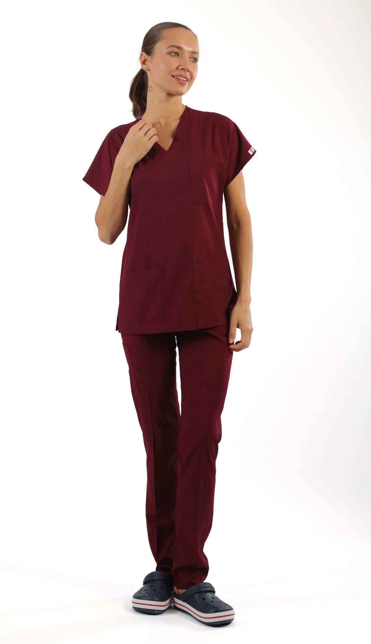 Scrub-Premium Likralı Bayan-Bordo