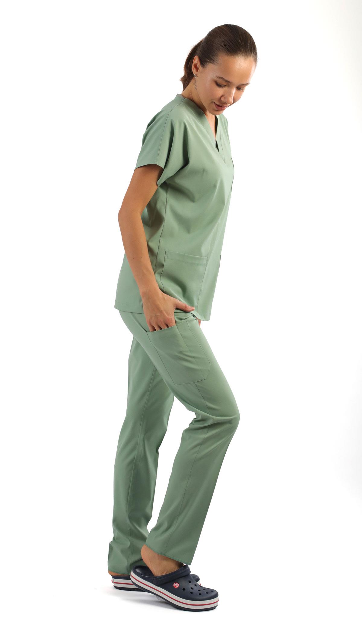 Scrub-Premium Likralı Bayan-Küf yeşili